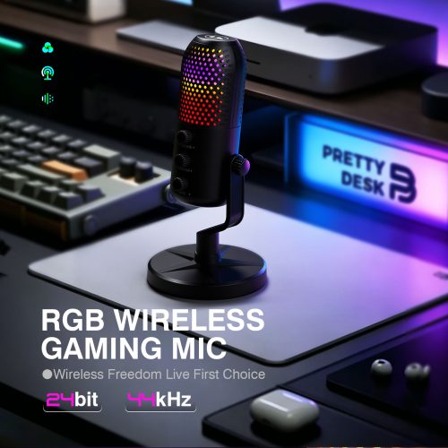 wireless gaming microphone, RGB mic, wireless microphone for streaming